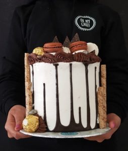 Upside-down chocolate drip cake