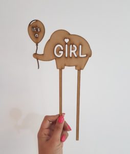 "it's a GIRL" laser-cut topper