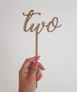 "two" laser-cut topper