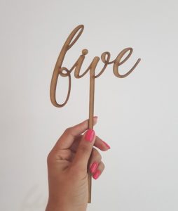 "five" laser-cut topper