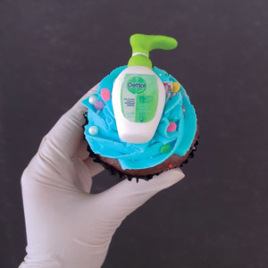 Hand sanitiser cupcake