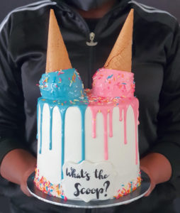 What's the scoop? gender reveal cake