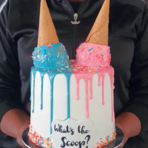 What's the scoop? gender reveal cake