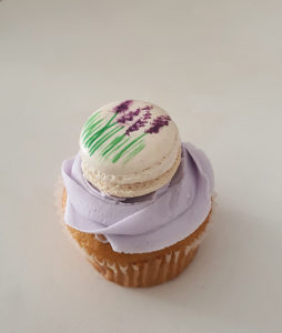 Sprig of lavender macaron cupcake