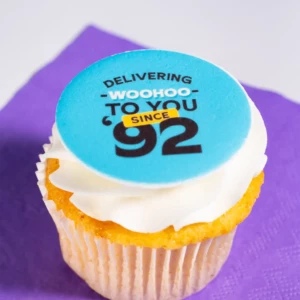 Personalised cupcakes that are branded and created by OhMyCake.