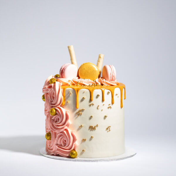 Pink rose cascade cake